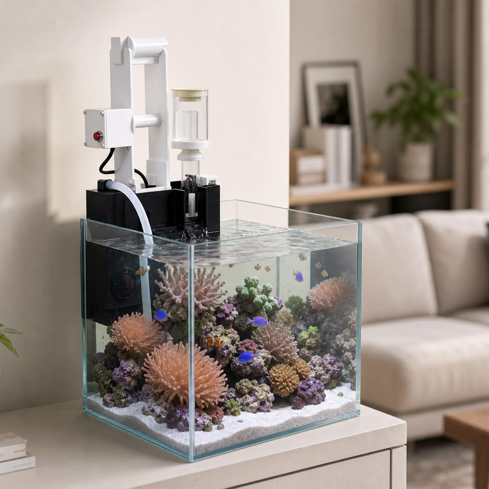Filtr do akwarium Hang-on-Back, system automatyczny, cichy 45 dB | Kompatybilny ze skimmerem białek i automatyczną rolką papieru, filtracja wielostopniowa, montaż ścienny, do małych akwariów