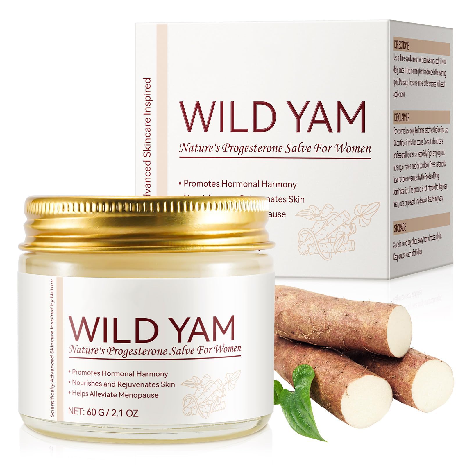 Wild Yam Cream, Wild Yam Root Cream for Hormone Balance, 100% Natural Organic Balancing Cream for Menstrual & Menopause Relief, Hormone Balance Yam Cream for Women (60g/2.1OZ)