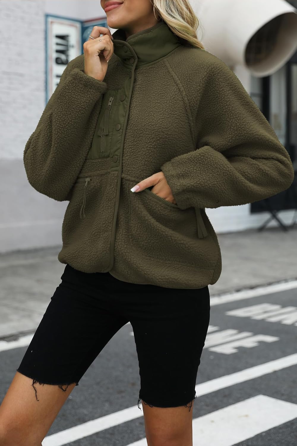 Nirovien Womens Fuzzy Fleece Jacket Button Down Sherpa Coats Casual Winter Warm Outwear with Pockets - Image 2