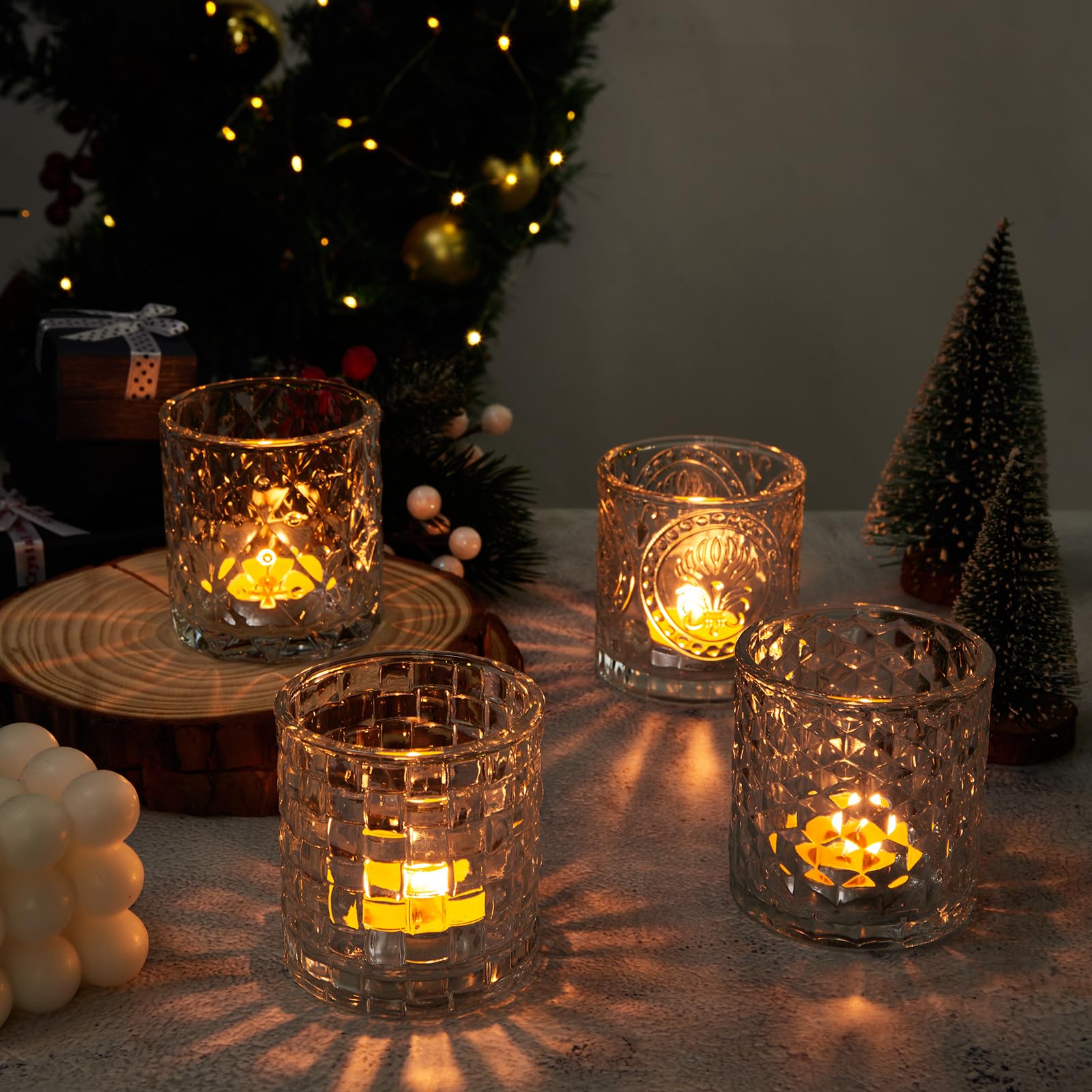 24 Pack Votive Candle Holders Set, Vintage Glass Votives Holder Bulk