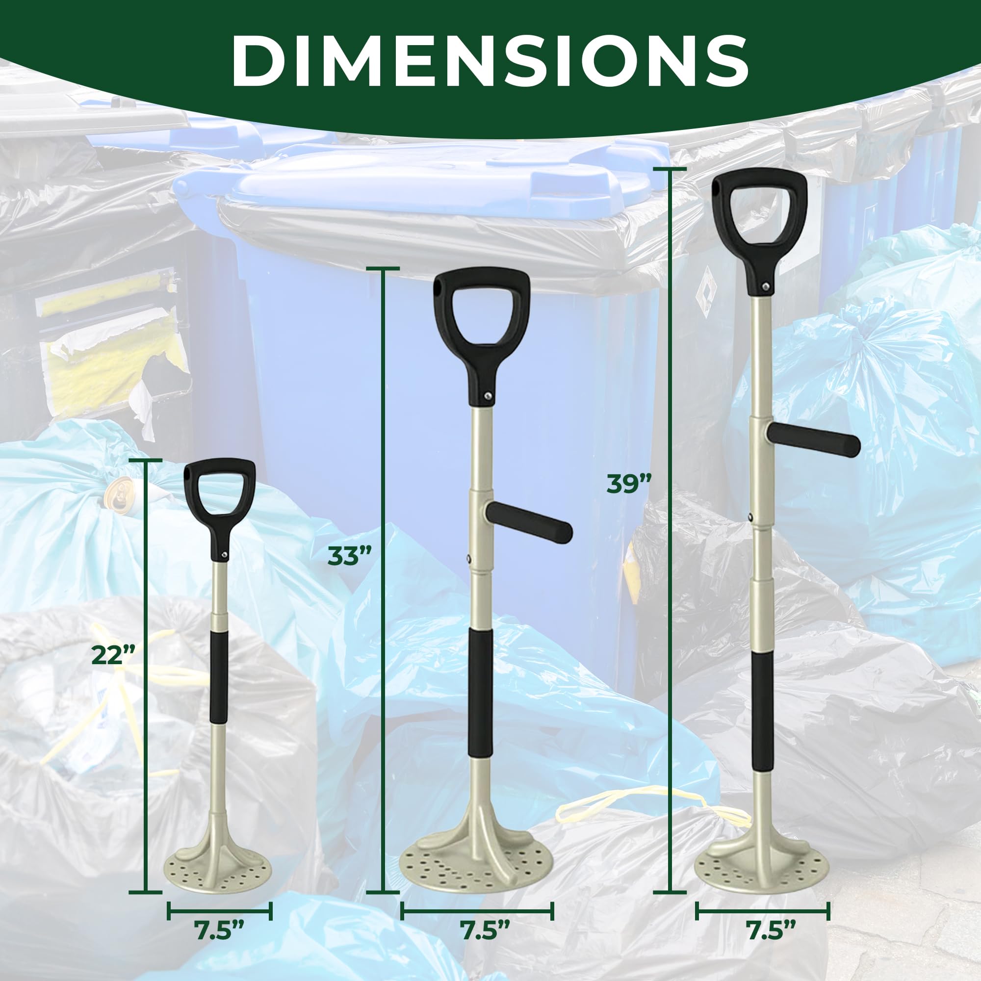 TAMP-IT Next Gen Manual Trash Compactor – Heavy Duty Smasher Tool for Kitchen, Dumpster, Outdoor Use, Garbage Recycling, Steel Ground Tamper, Trash Can Compactor Tool, 22 x 7.5 Inches, White, D-Handle - 3