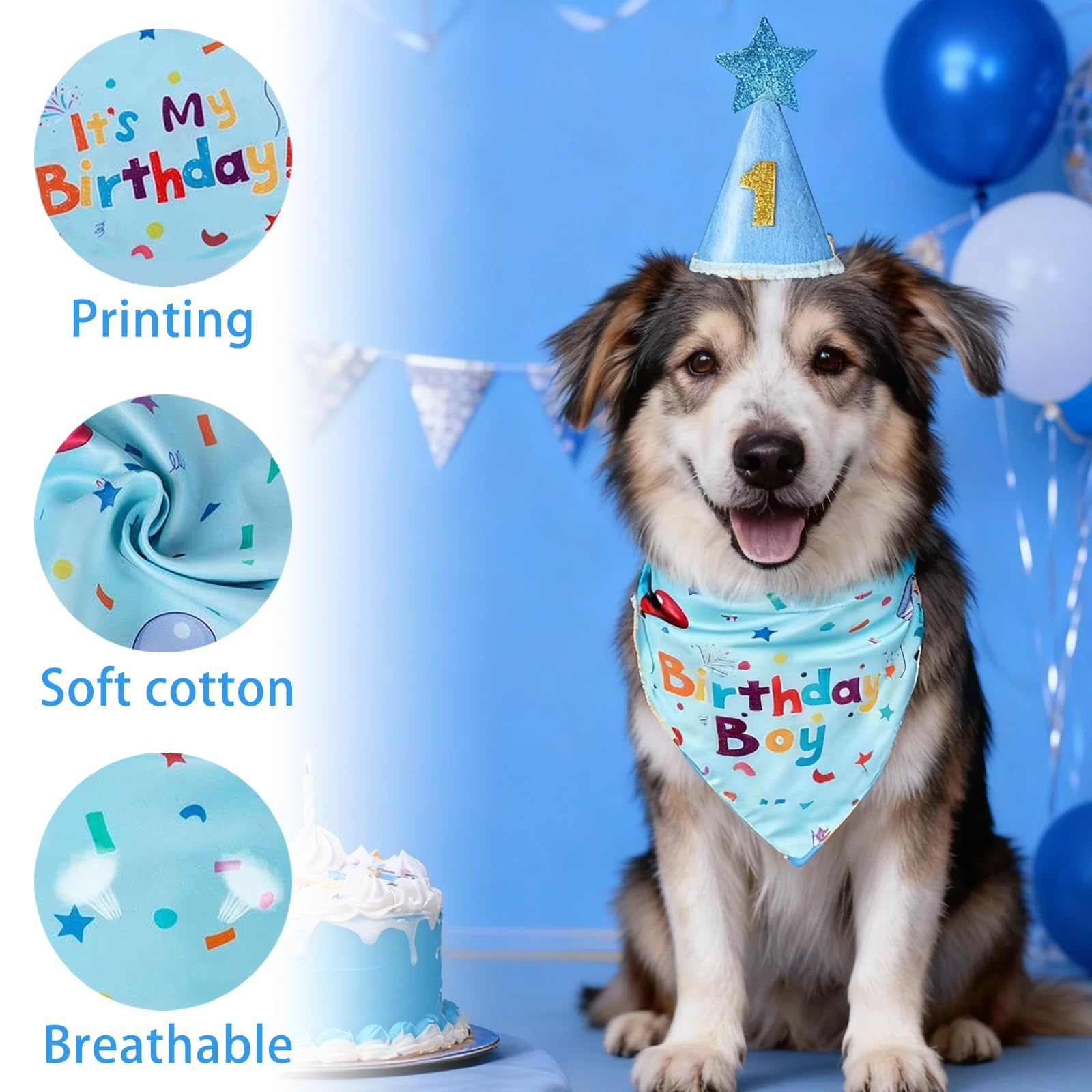 Cappello per Cani Compleanno con Bandana, 8 Numeri Bling Adesivi, Decorazioni Festa Cane 3 Pezzi