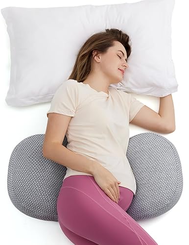 Momcozy Almohada de embarazo portátil para dormir, almohada de maternidad en forma de W para dormir de lado, soporte para espalda, vientre, caderas