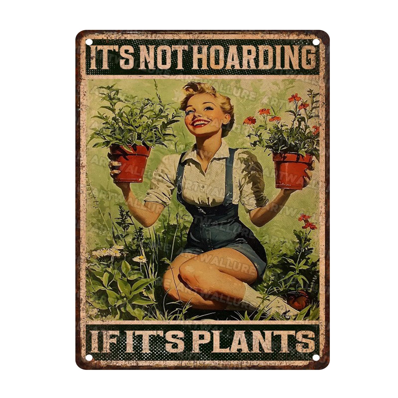 Gardening Vintage Tin Sign It‘s Not Hoarding If It's Plants Metal Tin Sign for Home Garden Greenhouse Living Room Bedroom Outdoor Decor 12x16inch