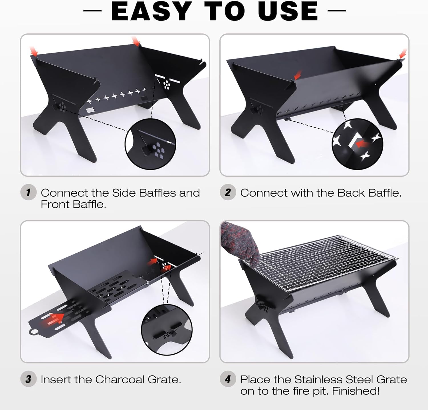 REDCAMP Camping Feuerstelle groß mit Grillrost, 2in1, tragbar, Outdoor | Feuerkorb mit 304 Edelstahlrost, Holz & Kohle, werkzeuglos, klappbar, kompakt mit Tasche, für Garten Strand unterwegs