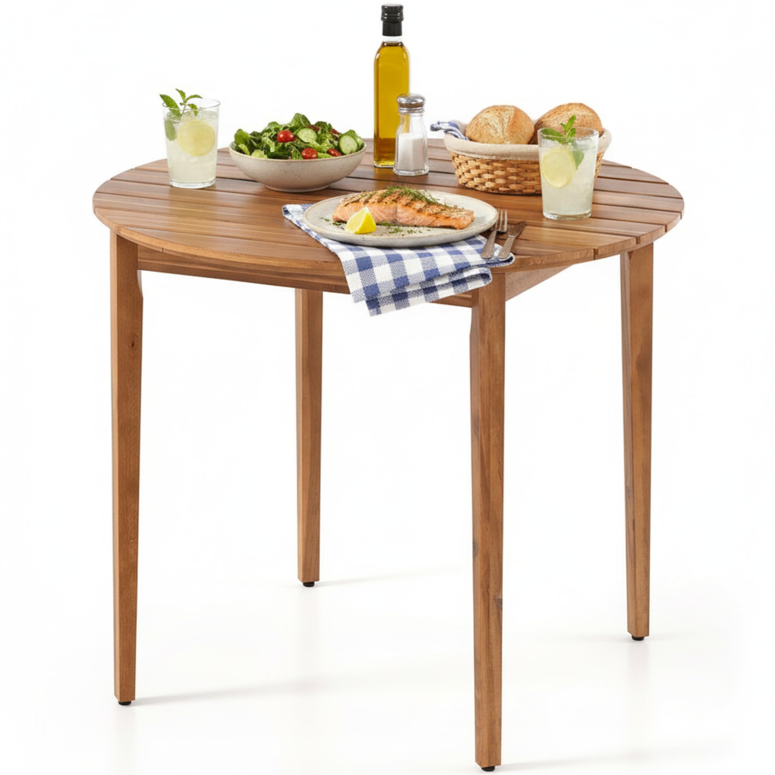Tangkula 36 inch Round Outdoor Acacia Wood Dining Table