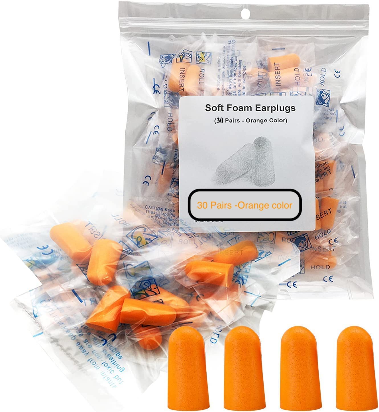 Ear Plug -30-Pairs- Orange Soft Foam Ear Plug 38dB SNR Adult Kids Noise Cancelling and for...