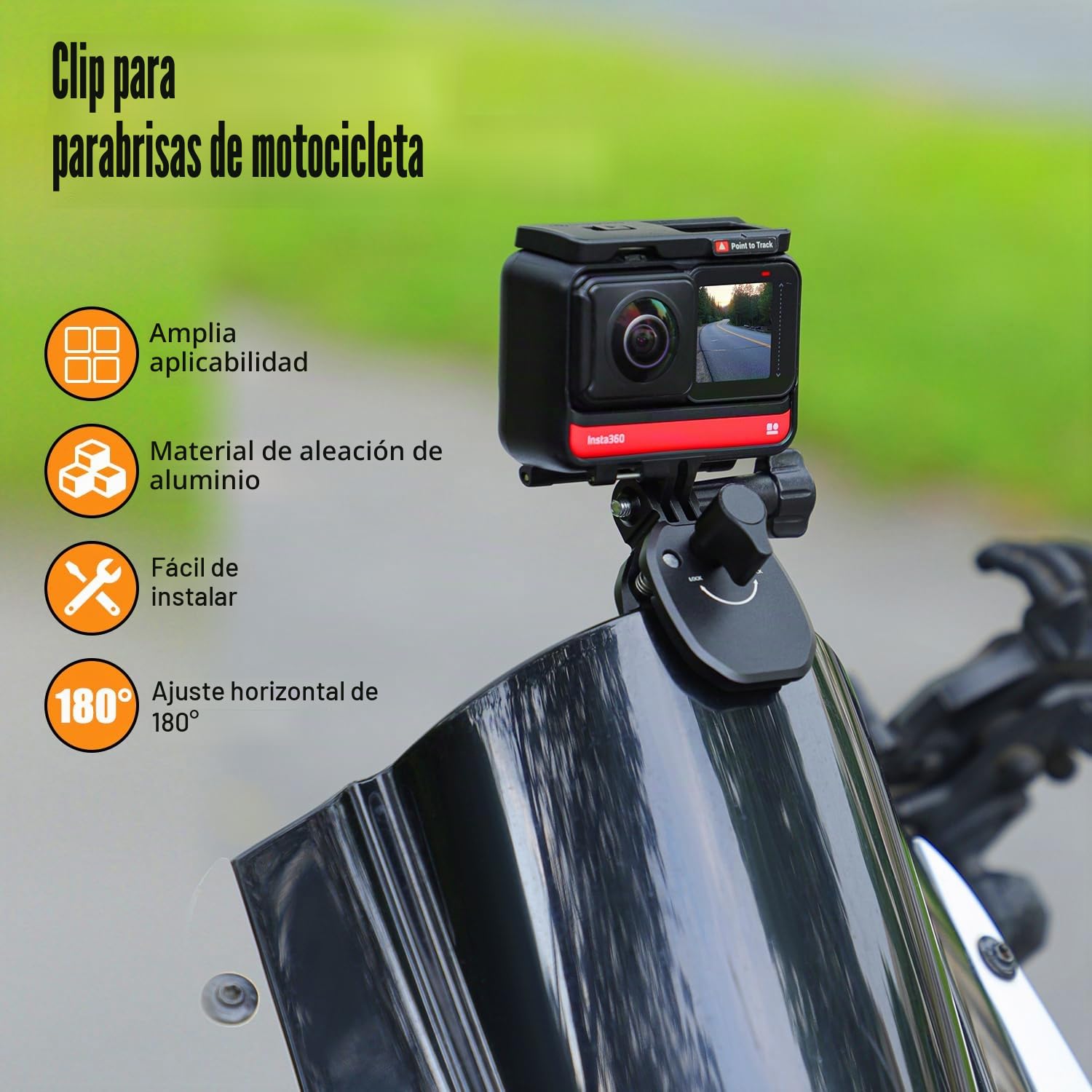 Aluminio Moto Cámara Parabrisas Soporte Compatible con Insta360 X5-X | CNC Aluminio Moto Parabrisas Soporte para Cámaras de Acción, Resistente a los Golpes Durante la Conducción