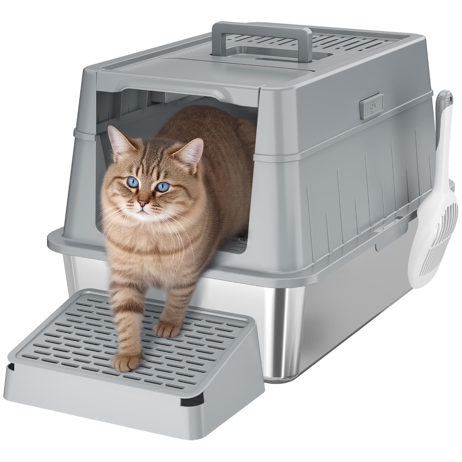 Lifewit Kattenbak van roestvrij staal, zeer groot formaat met schep en pedaal, XL kattenbak van metaal, gemakkelijk te reinigen, ideaal voor meerdere katten, in de badkamer, woonkamer, een Lifewit Kattenbak van roestvrij staal, zeer groot formaat met schep en pedaal, XL kattenbak van metaal, gemakkelijk te reinigen, ideaal voor meerdere katten, in de badkamer, woonkamer, een