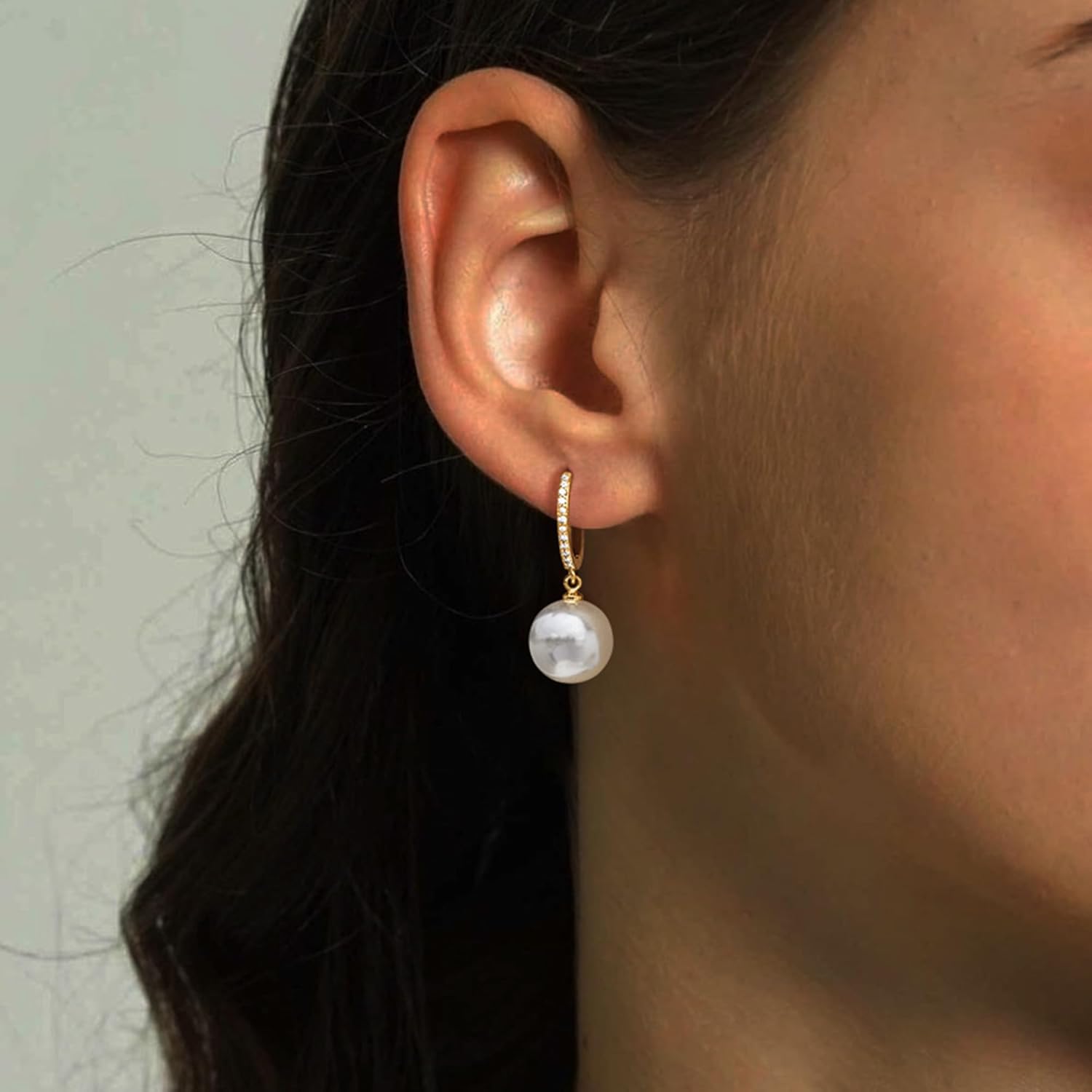 Pearl Earrings for Women, Dainty Gold Hoop Earrings Earrings for Women Trendy 14k Gold Plated Pearl Drop Earrings Hoops Hypoallergenic Huggie Earrings Gold Earrings Jewelry Gifts - Image 5