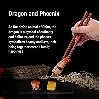 Vista 5 de Dragon & Phoenix - Juego de palillos reutilizables con soportes, palillos de madera, 2 pares para regalo de boda y aniversario (dragón y fénix)