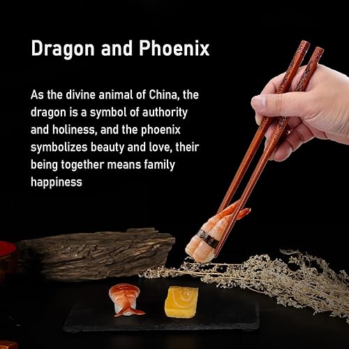 Miniatura 5 de Dragon & Phoenix - Juego de palillos reutilizables con soportes, palillos de madera, 2 pares para regalo de boda y aniversario (dragón y fénix)