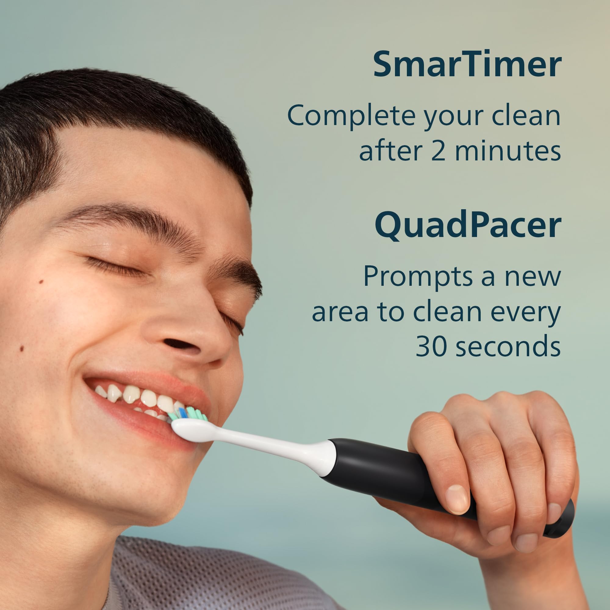 Philips Sonicare Spazzolino elettrico serie 4100, spazzolino sonico con sensore di pressione, 3 livelli di intensità, funzione EasyStart, SmarTimer e QuadPacer, autonomia di 14 giorni, nero, modello