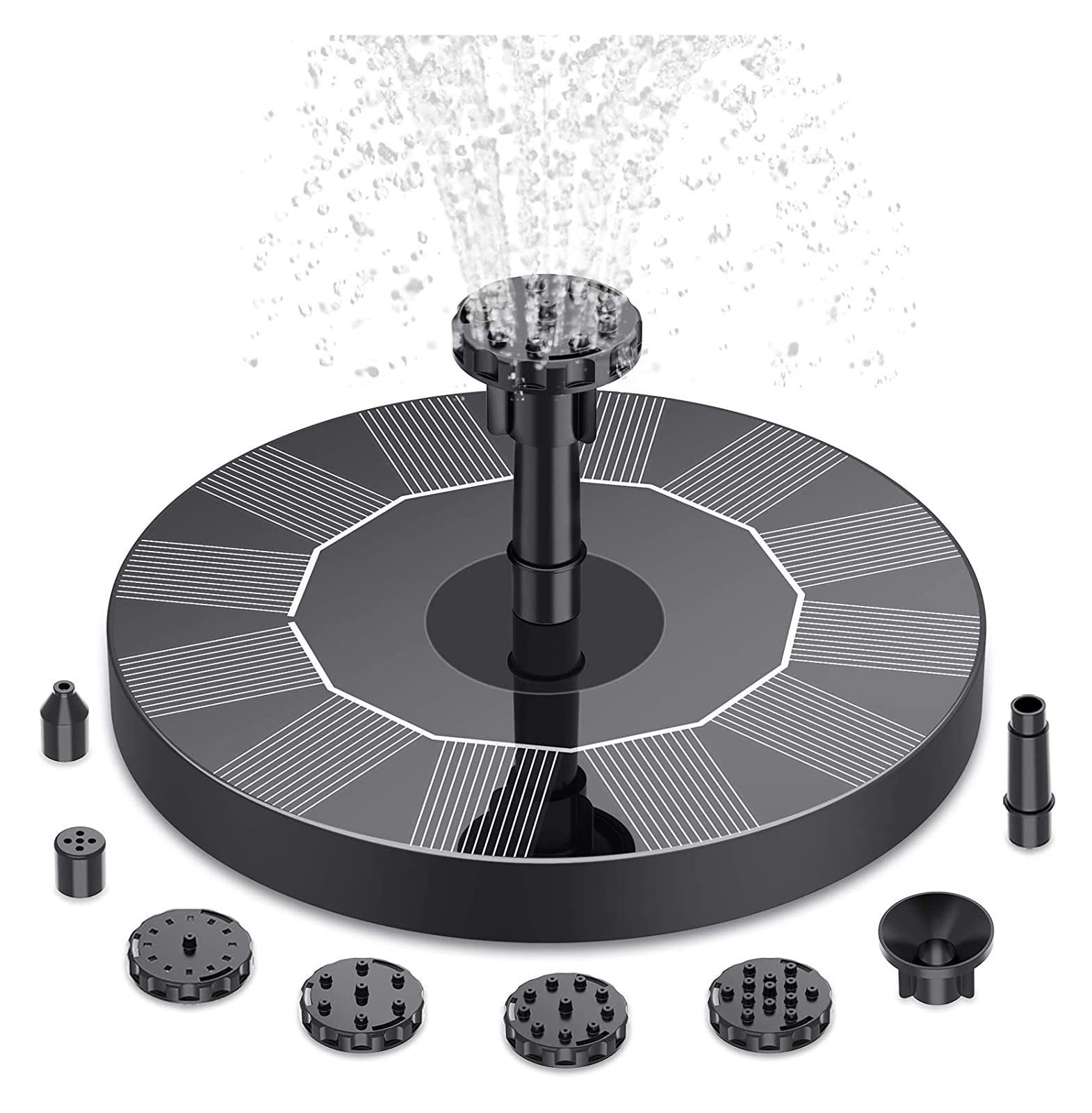 1.5W Solar Fountain Pump, With 6 Nozzles Bird Bath, Water Floating Fountains Suitable For Ponds Efficient Use Of Energy(1.5W)