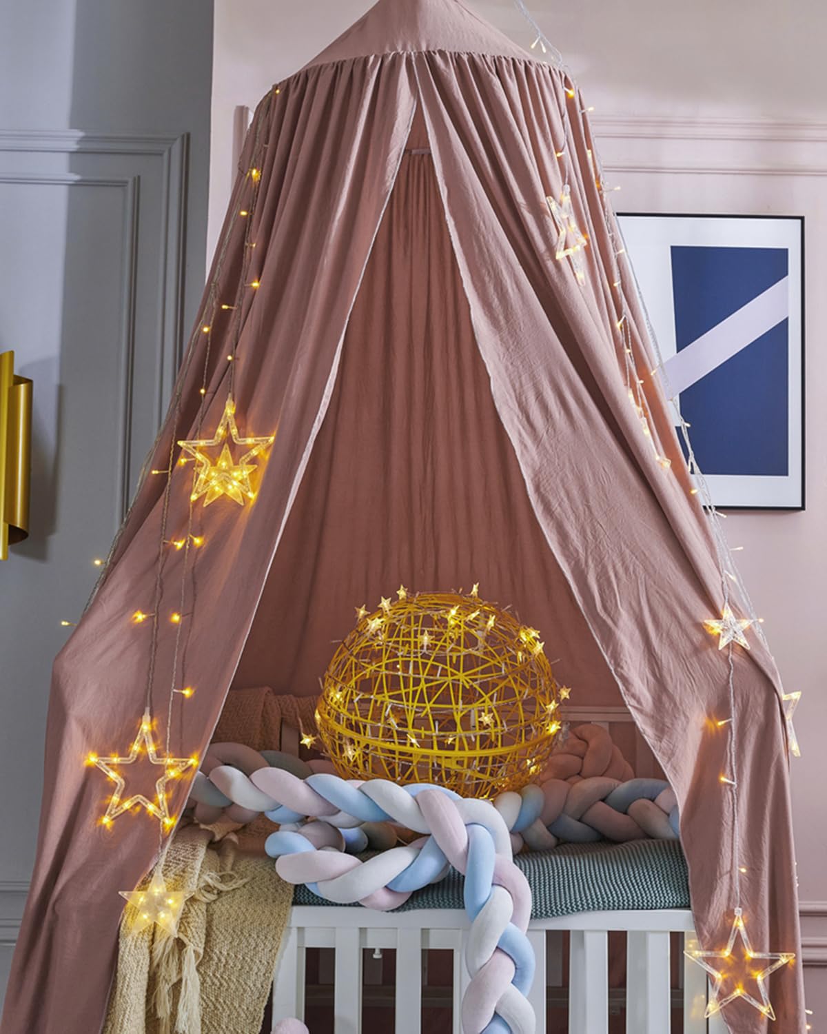 Surwin Moskitonetz Betthimmel Madchen Jungen Kinder Babybett, Rund Baldachin Mückennetz Einzelbett kinderzimmer Schlafzimmer Spiel für Reise Indoor Outdoor Dekoration - Dunkelpink