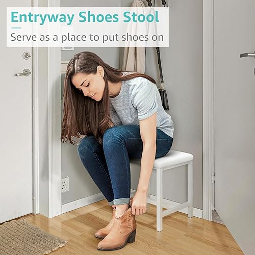 Miniatura 6 de Small Vanity Stool, Cute Vanity Stools with Cushion, White Makeup Vanity Chair for Small Spaces, Living Room, Bedroom, Bathroom, Entryway, Ottoman