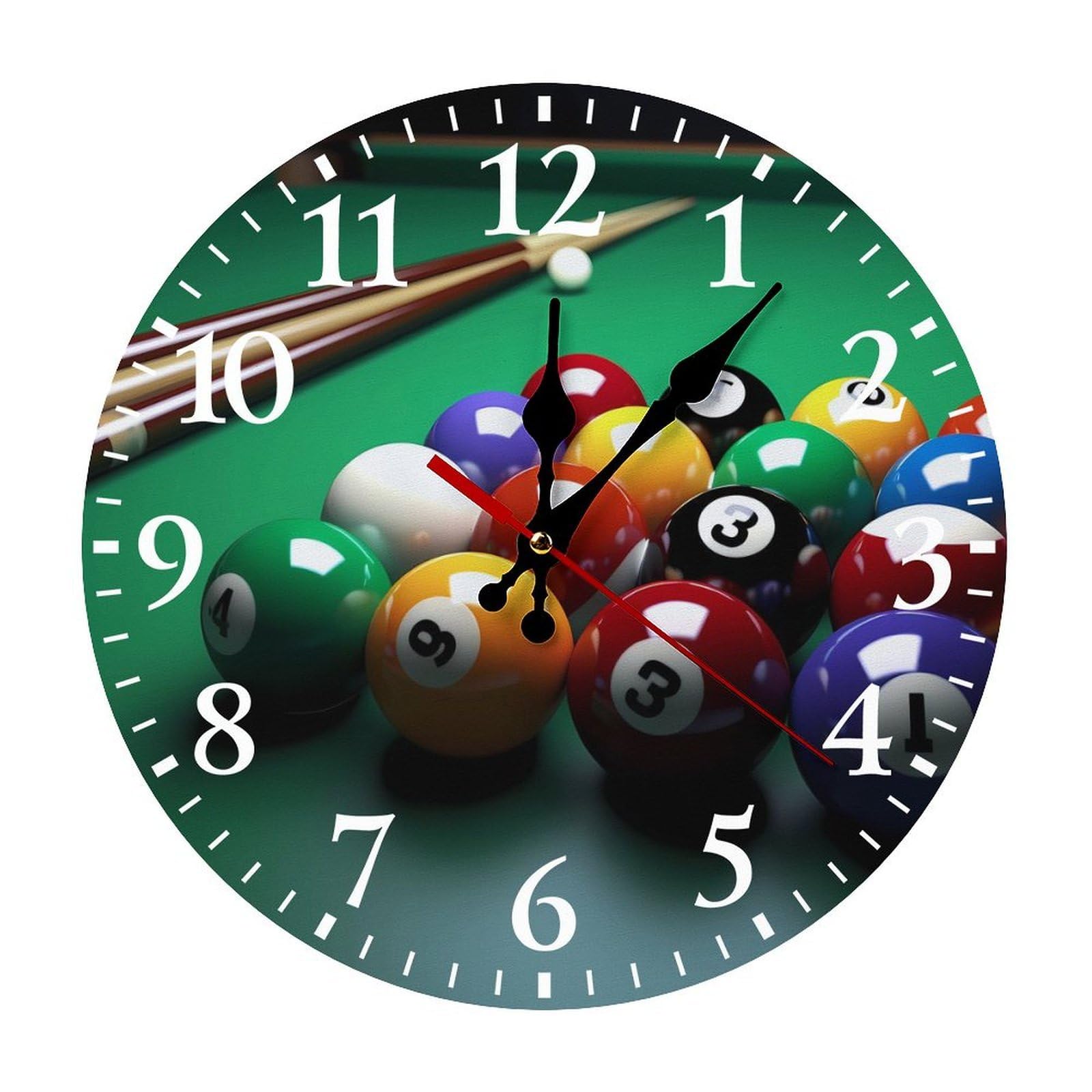 QMNLKH Billiards Wall Clock for Home, Battery Operated Clock for Hotel, Round Wall Clock with Arabic Numerals White, Easy to Read, Non-Ticking Clocks for Living Room 30 * 30cm