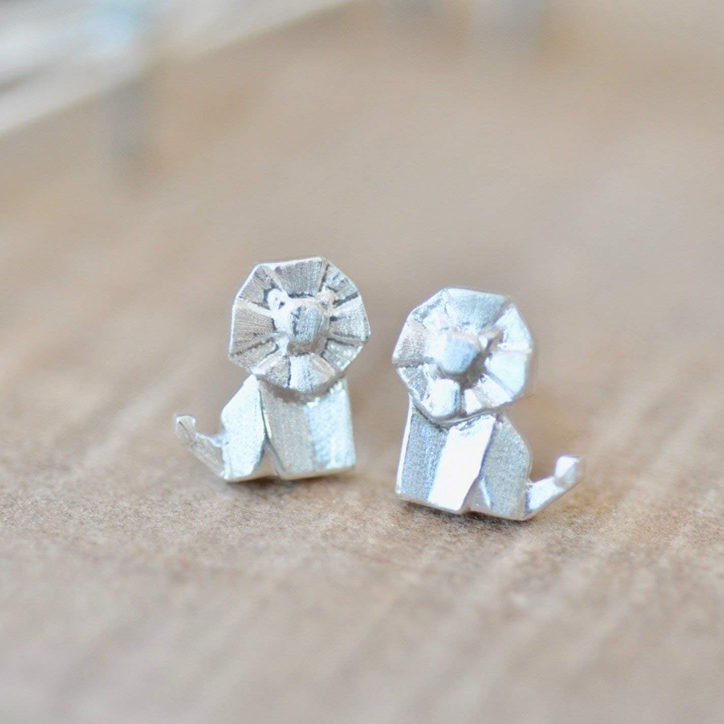 Origami Lion Earrings in Sterling Silver 925 - Image 5