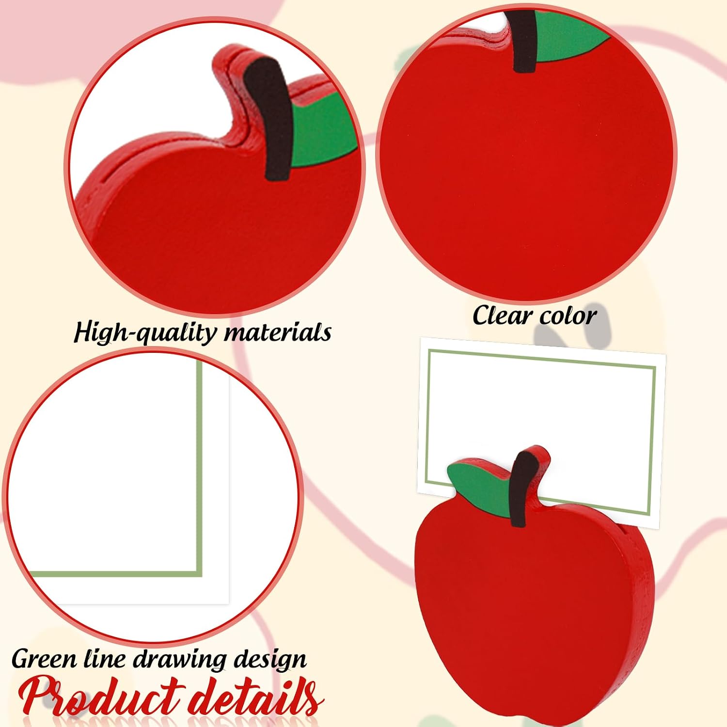 JarThenaAMCS 12 Pcs Back to School Apple Wooden Place Card Holders with Name Cards First Day of School Yellow Red Green Apple Table Number Holder Display Stand for Classroom Party Setting Supplies