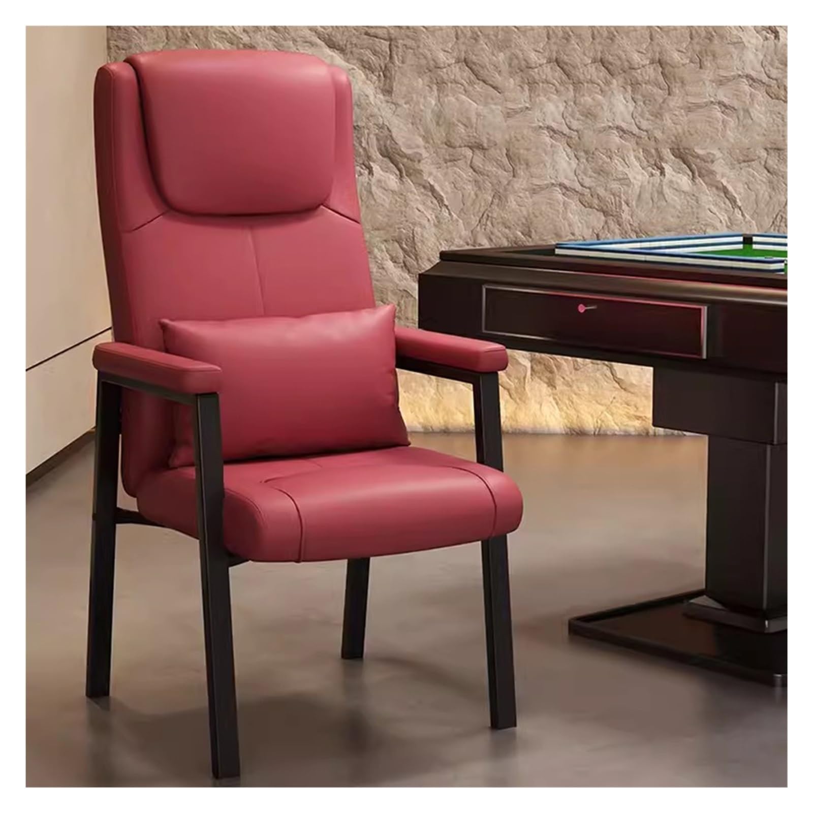 Fauteuil de bureau ergonomique rouge en cuir avec dossier haut et support lombaire