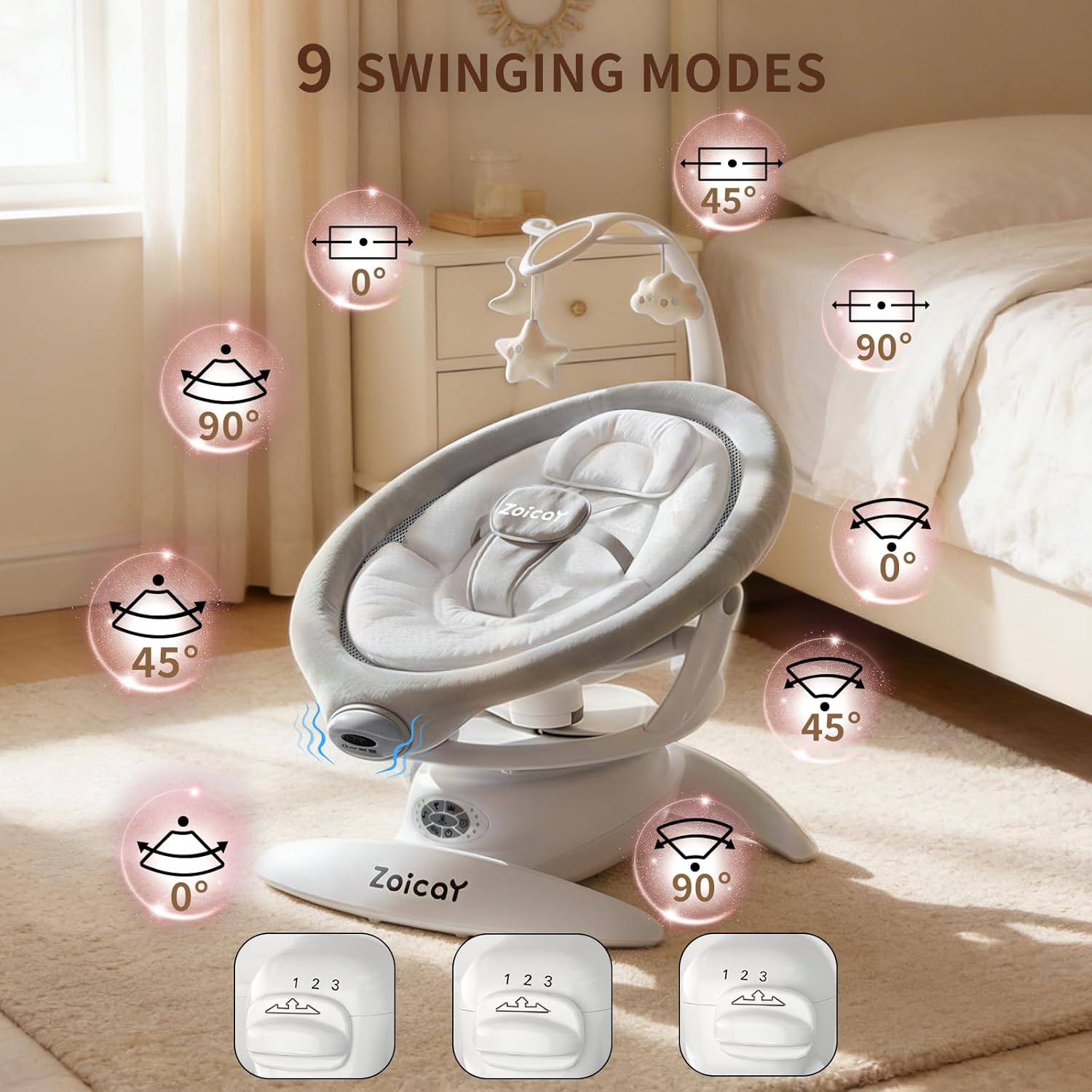 Baby Swing, 3-in-1 Baby Swings for Infants with Motion Detection & Vibration Soother, 360° Rotating Electric Baby Swings with 5 Speeds & 3 Swing Modes, Infant Swing for Baby with 12 Preset Melodies