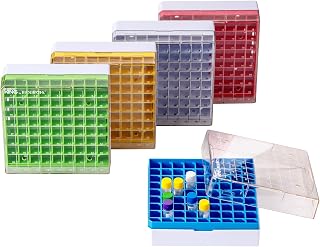 CryoKING 2in 81-Well PC Lab Freezer Box Cryo Boxes Cryogenic Storage Box, Assorted Colors Microtube Storage Box, 5 Pcs/Pack