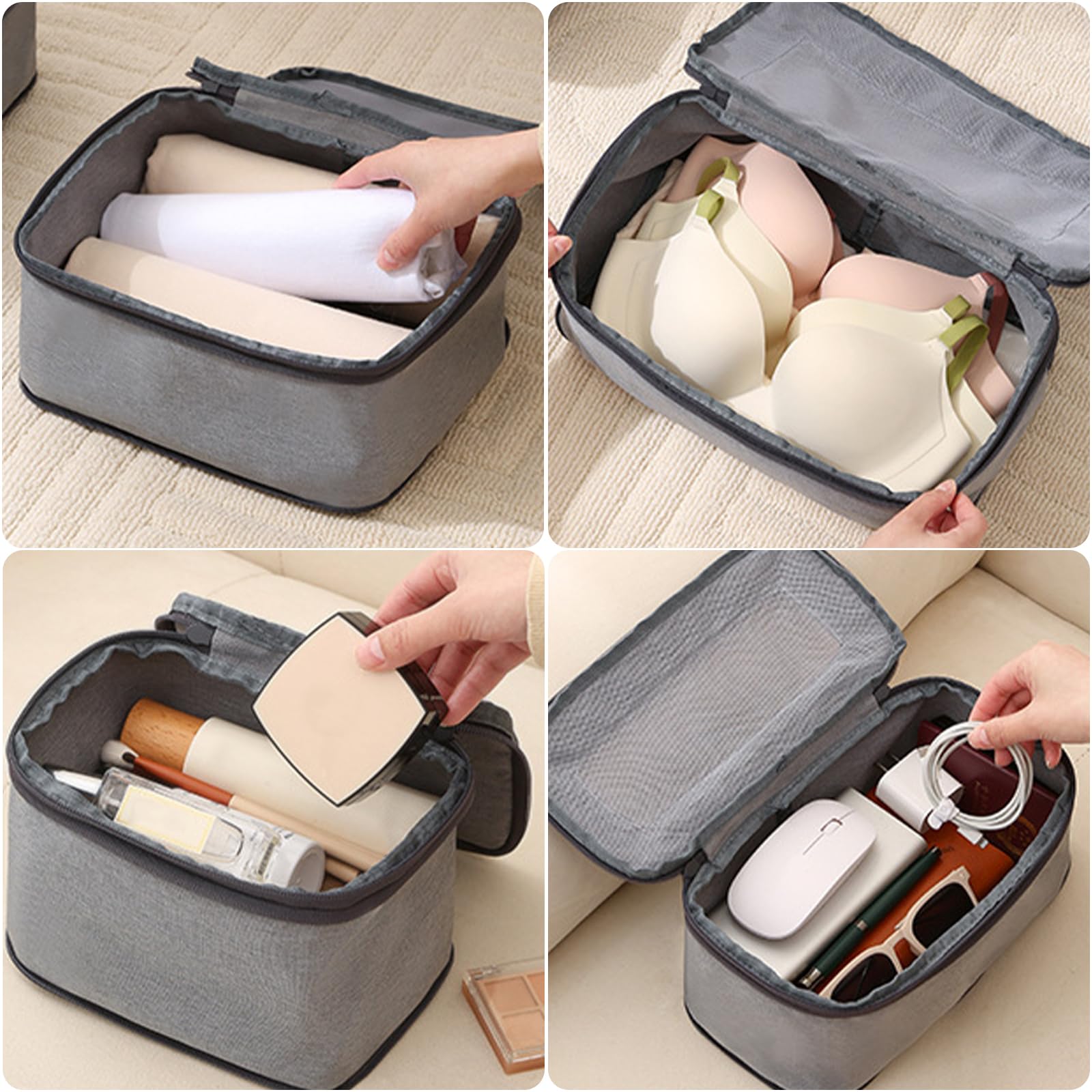 Set di 6 cubi da viaggio salvaspazio per bagagli, beige | Organizzatori per l'imballaggio efficiente di risparmio di spazio per le donne
