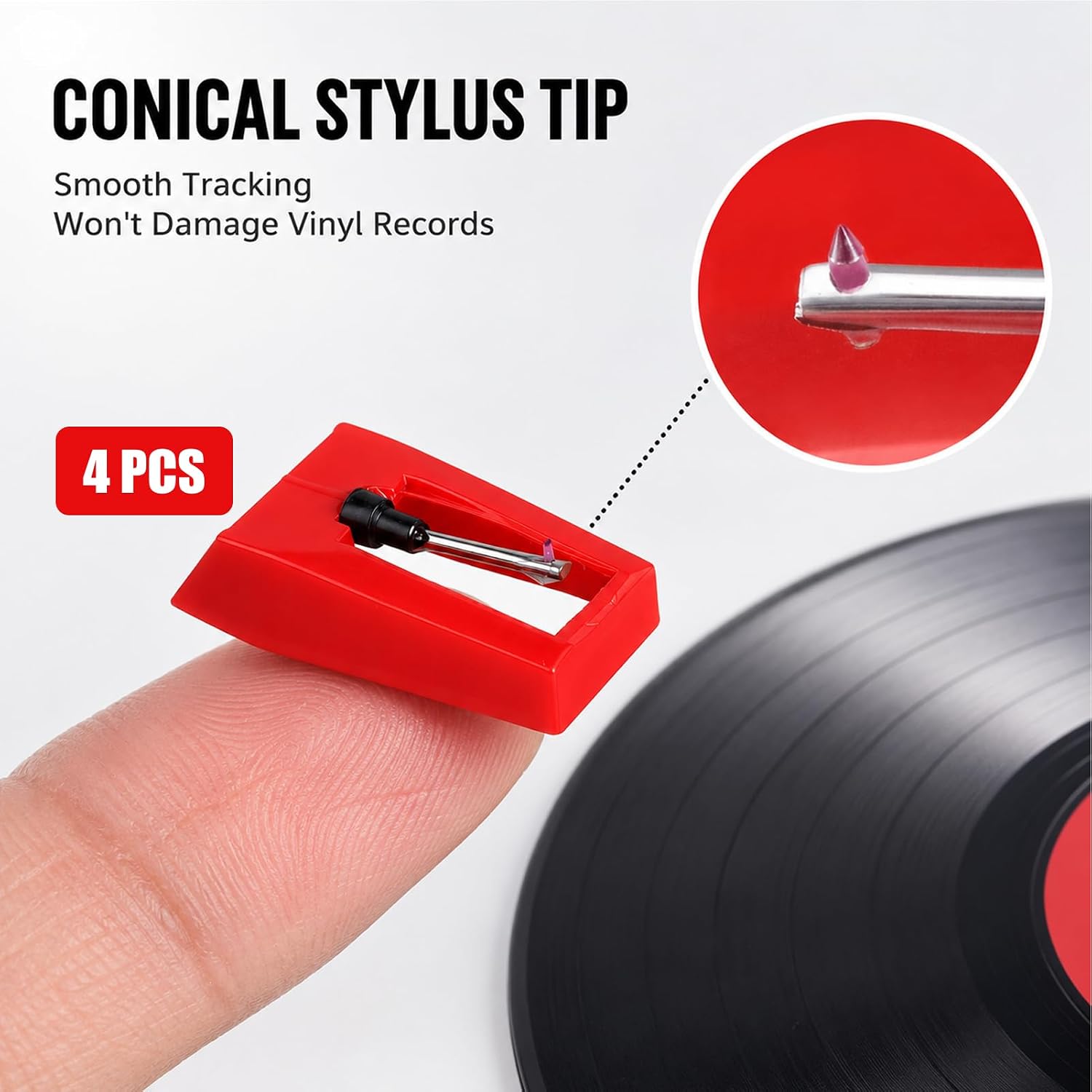 Lot de 4 Aiguilles pour Platine Vinyle Universelle, Pointe de Lecture Diamant de Remplacem - Analyse des détails et conception