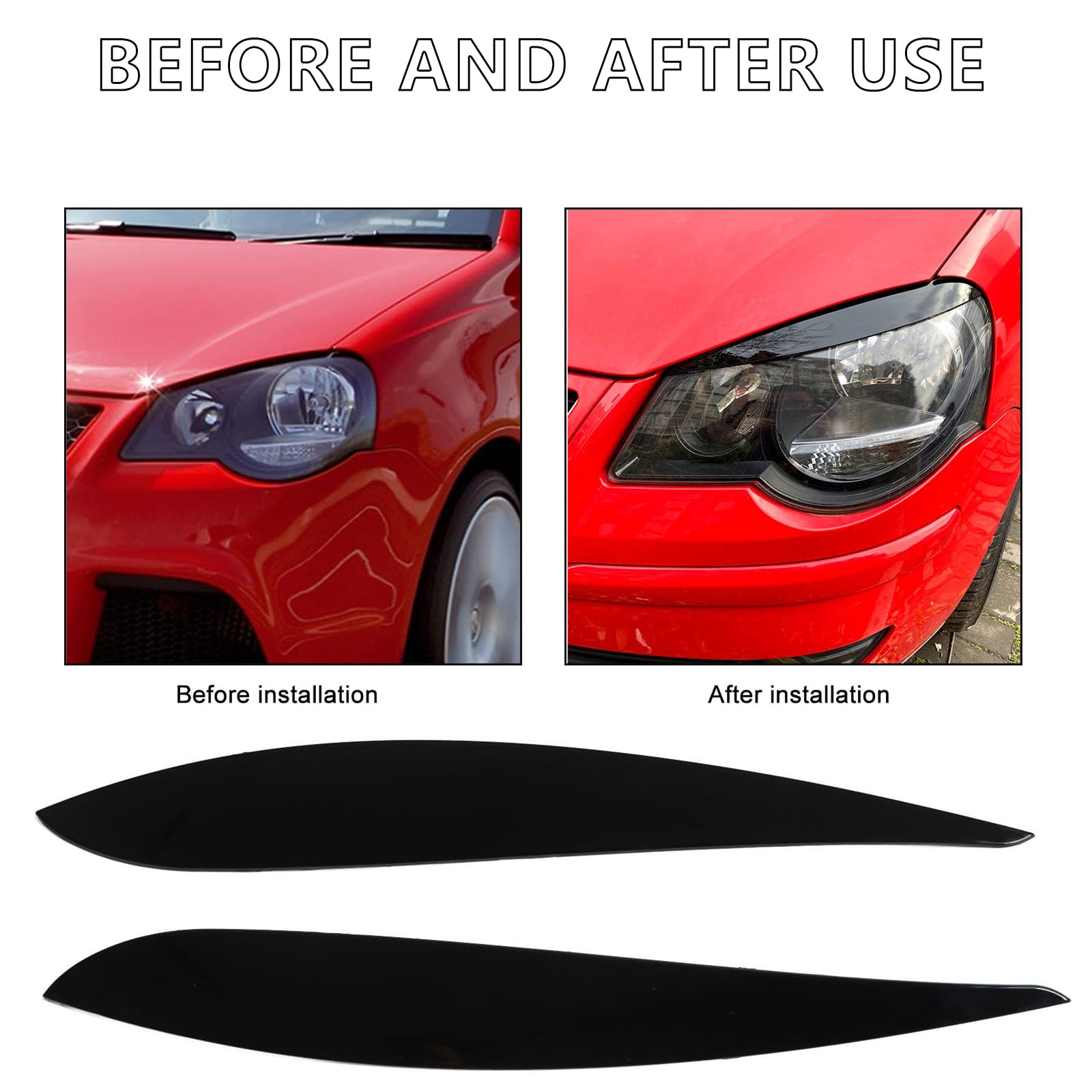 Fari Anteriori Sopracciglia Abs Nero Lucido Antigraffio Facile Installazione Adesivi Decorativi Esterni Per Auto Compatibili Per Polo MK4 9N3 Tutti I Modelli 2005-2009