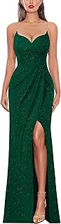 Womens Sexy Formal Ruched Fitted High Slit Bodycon Maxi Dress Spaghetti Strap Sweetheart Cocktail Prom Evening Gown - Buy now