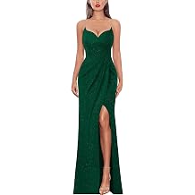 VFSHOW Womens Sexy Formal Ruched Fitted High Slit Bodycon Maxi Dress Spaghetti Strap Sweetheart Cocktail Prom Evening Gown