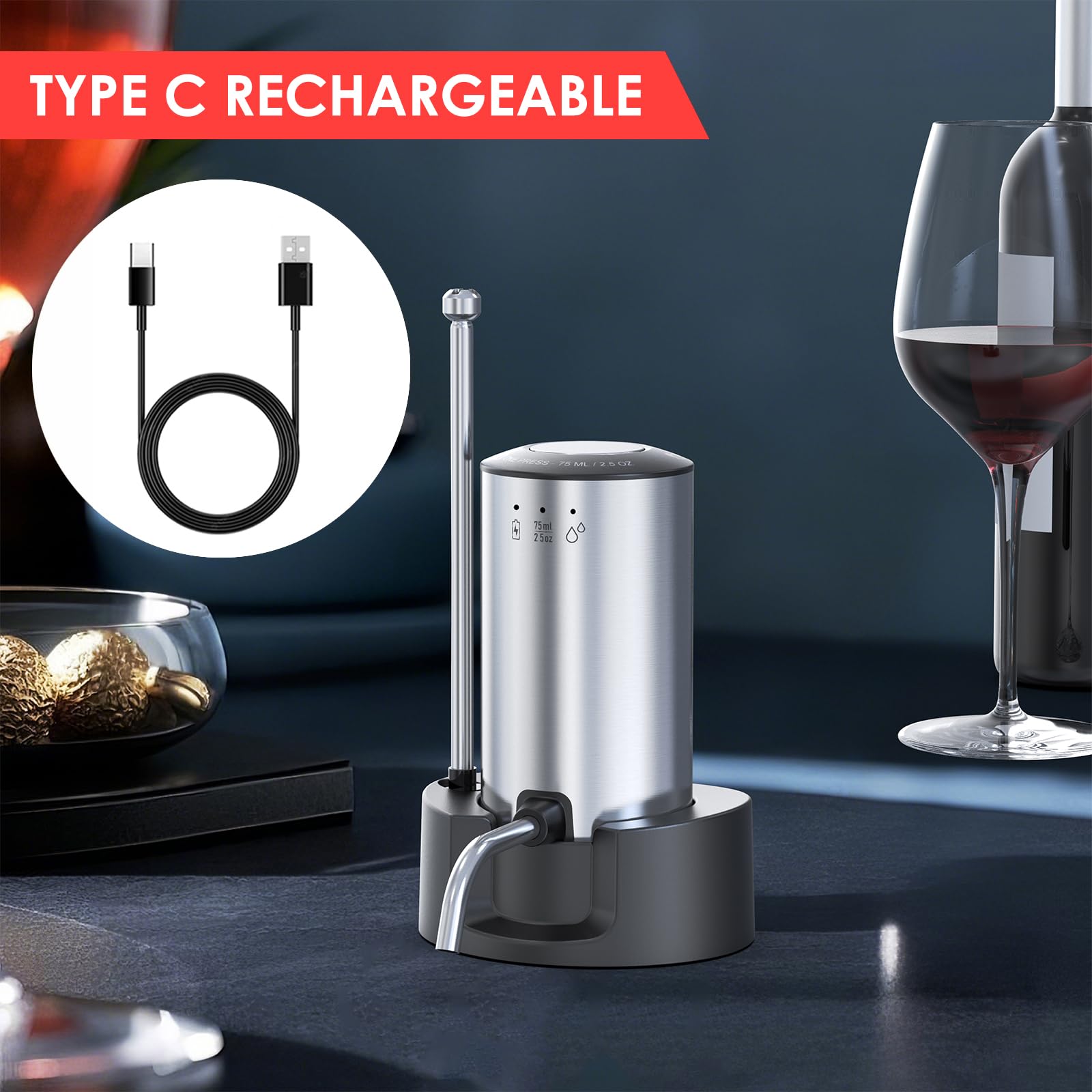 Carafe à vin électrique Vinflow,carafe doseuse rechargeable