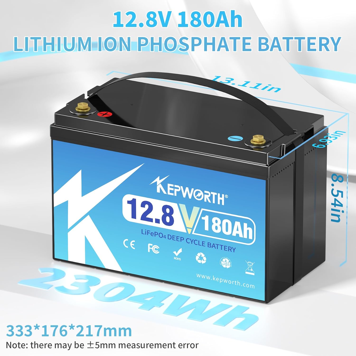 Dimensions of KEPWORTH 12.8V 180Ah LiFePO4 battery