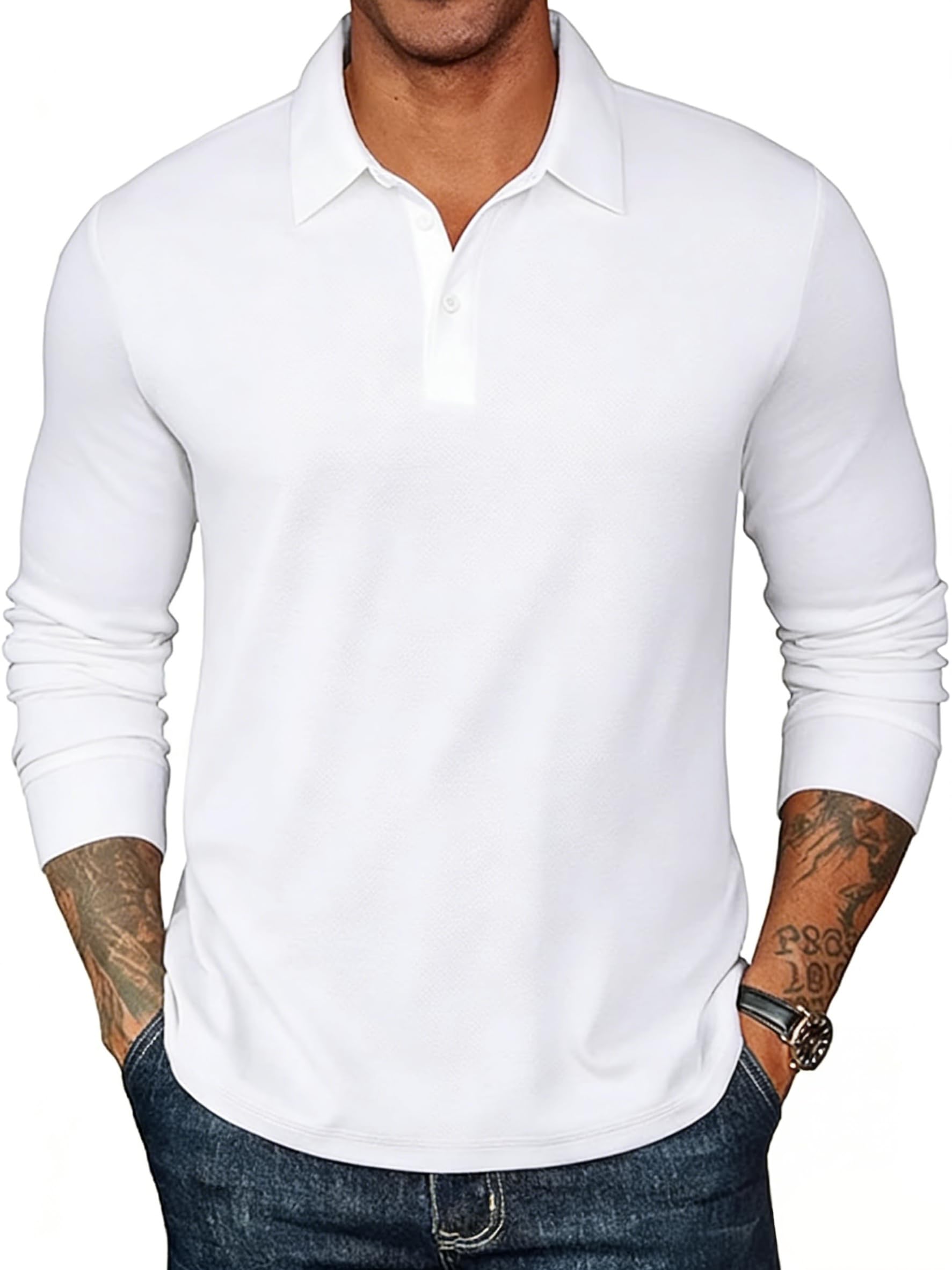 Camisa de golf de manga larga para hombre, absorbe la humedad, ajuste seco, rendimiento sólido, casual, piqué, polo de golf para hombre — view 8