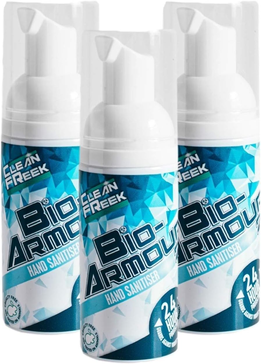 Hand Sanitiser & Skin Protector Sanitizer Antibacterial Bio Armour 24 Hour Virus & Bacterial Protection Foam 3 x 50ml