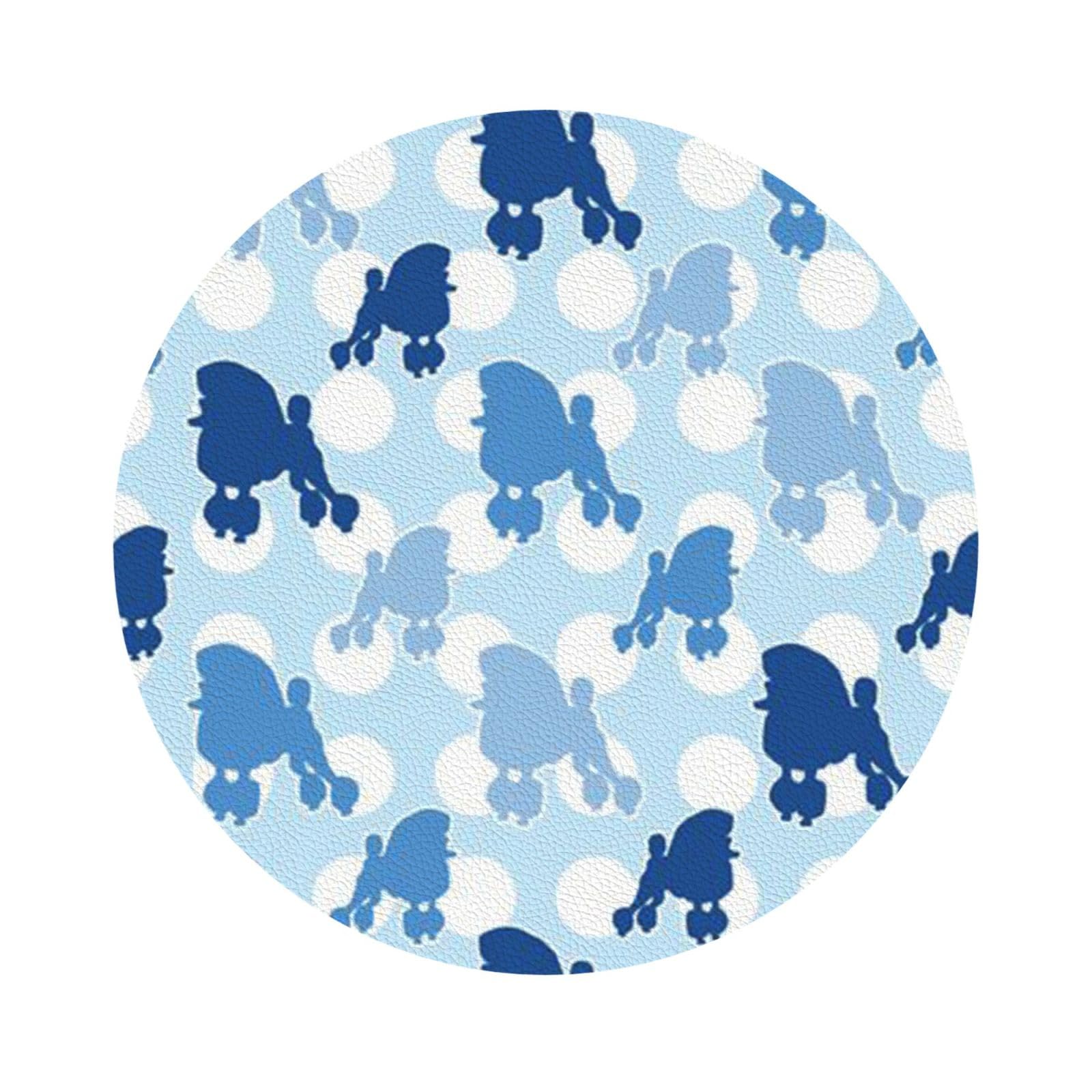Blue Poodle Polka Dot PU Leather Coasters Set of 6 Round Drink Coasters