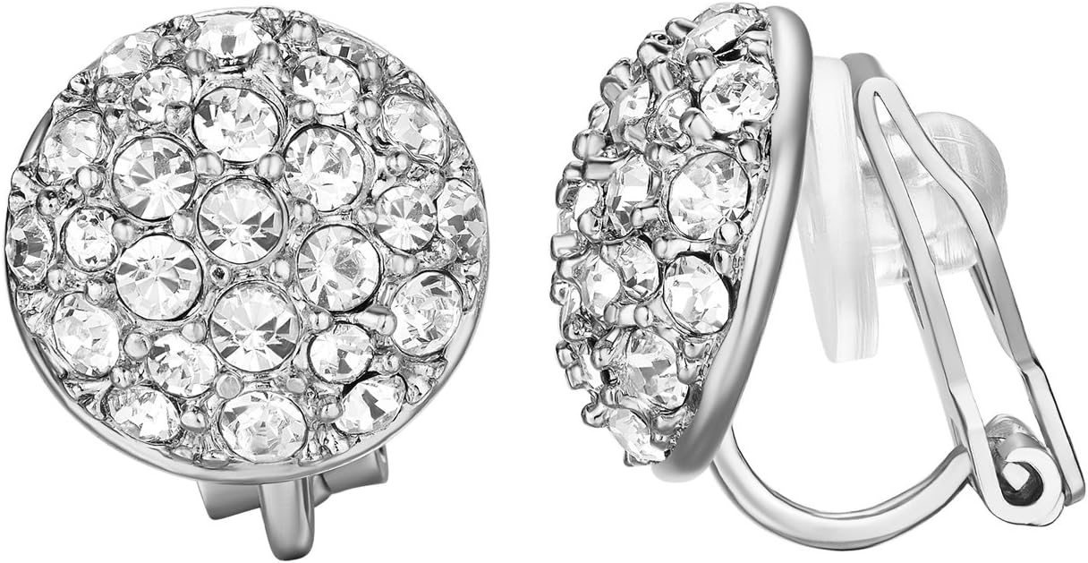Yoursfs Clip On Earrings with Round Austrian Crystals Christmas Gifts For Women Kids Non Pierced Ears