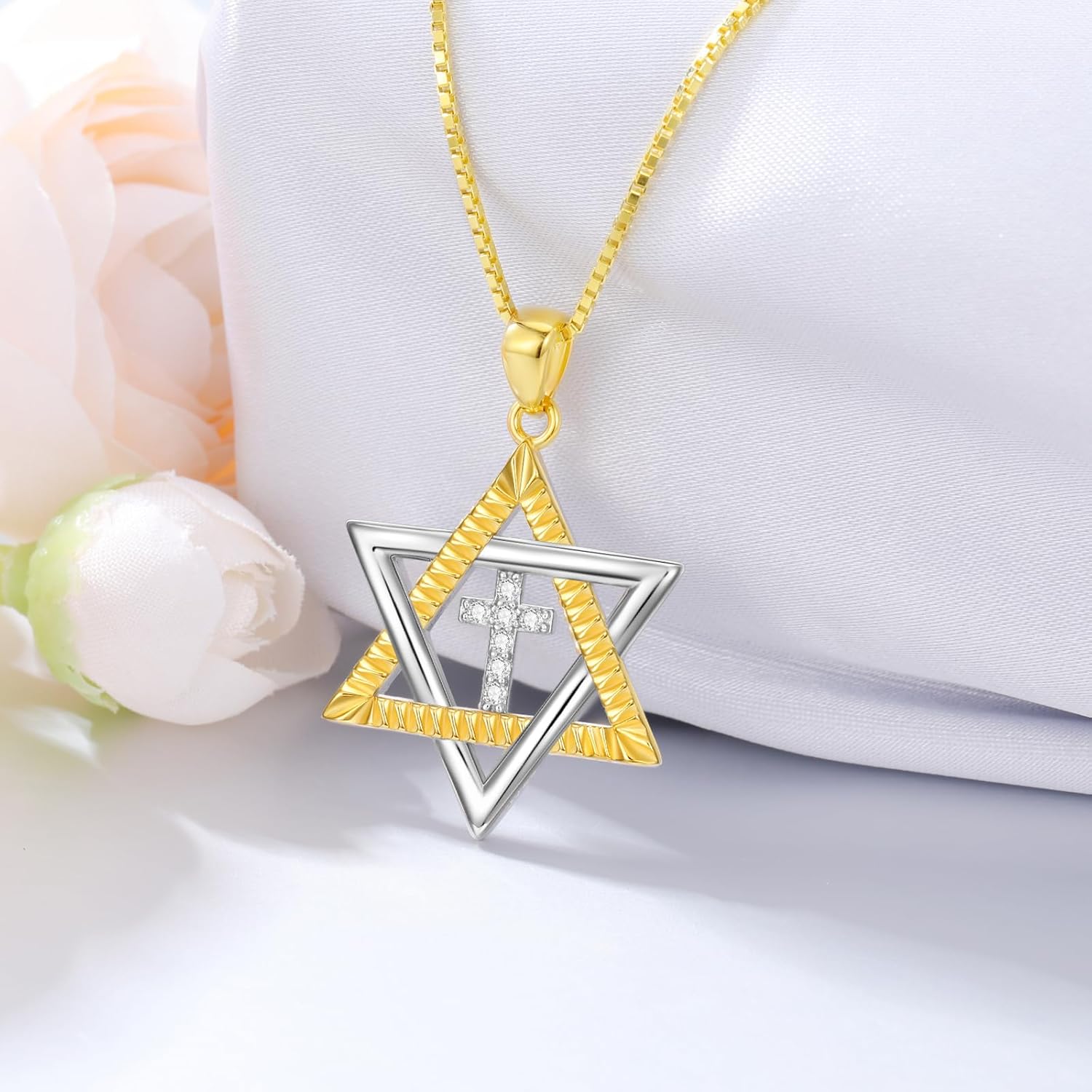 Natural Diamond Star of David Necklace for Women,925 Sterling Silver Star of David Pendant Cross Necklaces,Best Birthday Gift for Mom Wife - Image 3