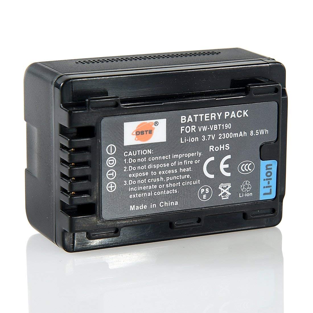 DSTE 2-Pack VW-VBT190 Batterie et Chargeur Compatible pour Panasonic HC-V270GK HC-V380GK HC-V210GK HC-V210MGK HC-V520GK HC-V520MGK HC-V720GK