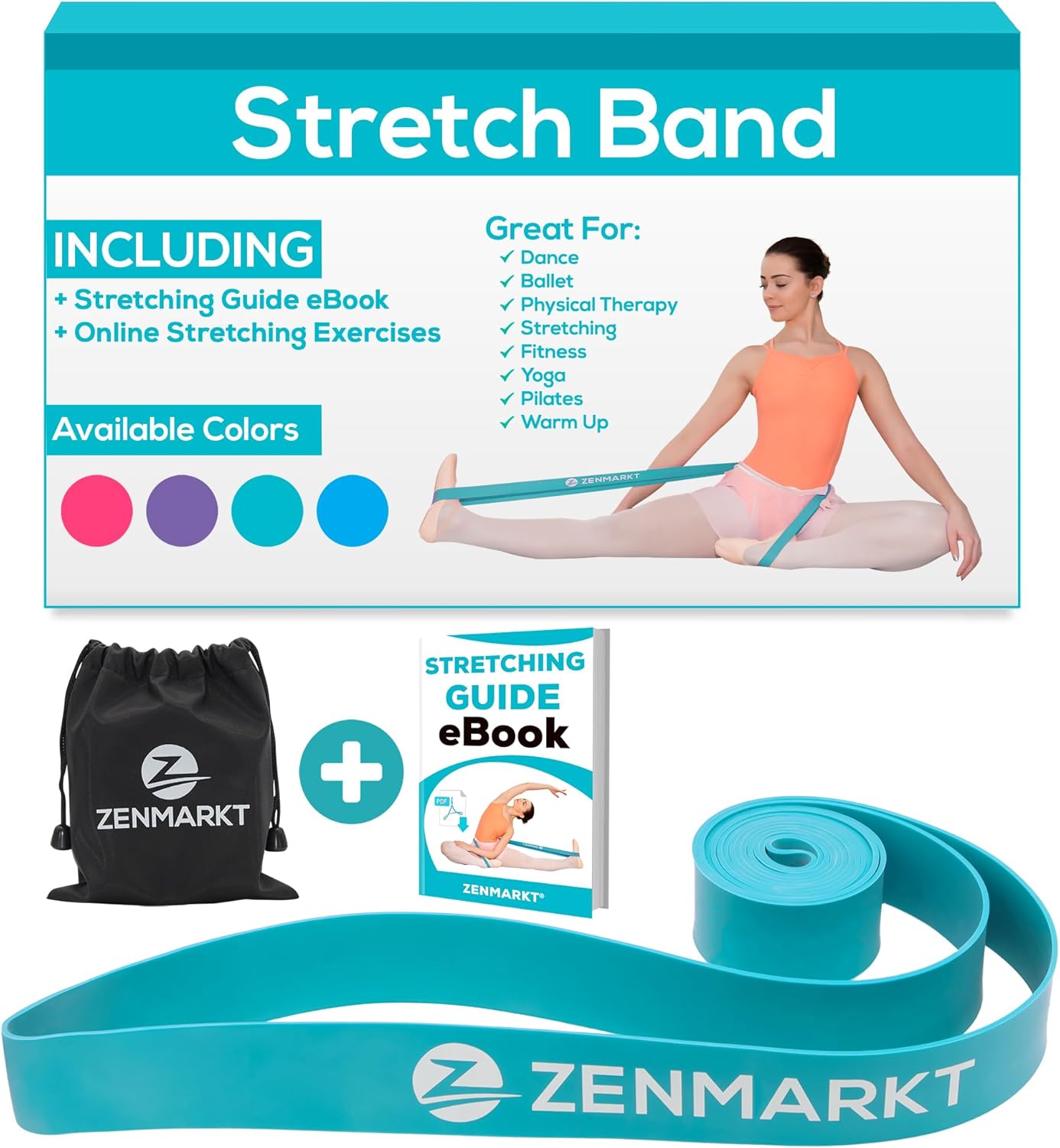 Zenmarkt Ballet Stretch Bands 20-40lbs Natural Rubber - Flexibility Strength Training for Dance, Gymnastics, Cheerleading, Pilates