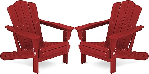 Vista 50 de KINGYES - Silla Adirondack plegable, sillas de patio de polietileno de alta densidad para todo tipo de clima, silla de césped con textura de madera