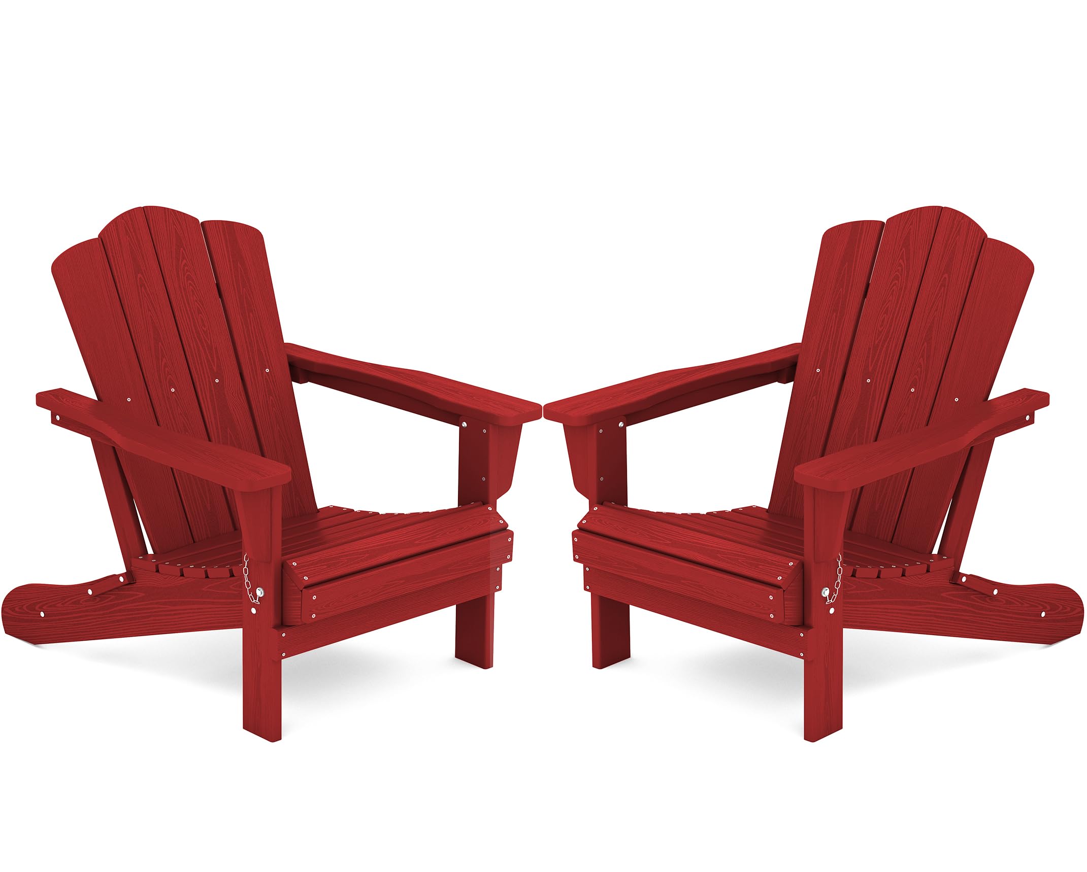 KINGYES Folding Adirondack Chair Set of 2, HDPE All-Weather Folding Adirondack Chair, Light Red