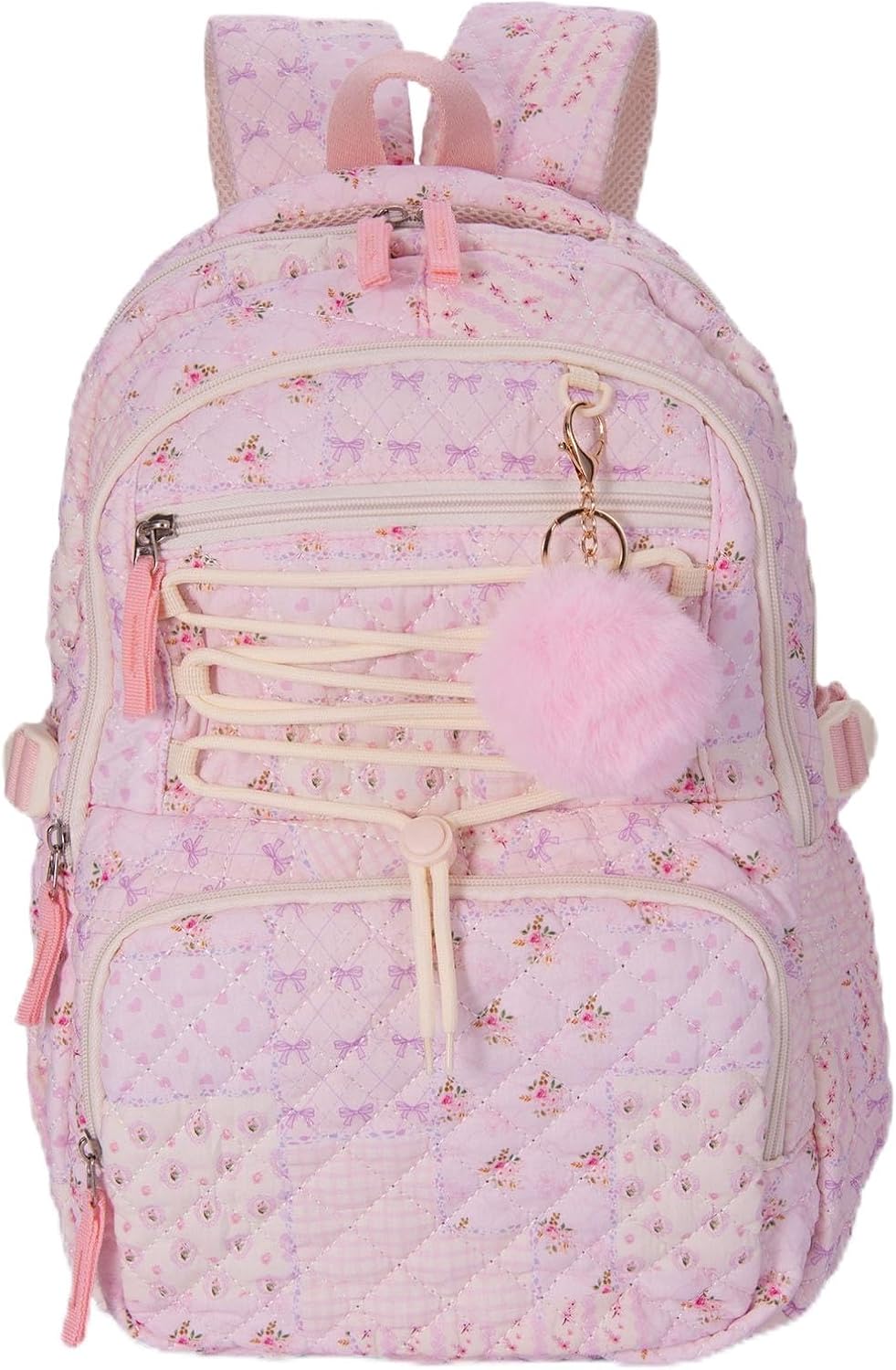 WOBAGMEN Backpack for Women,Cute Quilted Backpack with Multi-Pocket, Lightweight Anti Theft Bookbag Fits 15.6" Laptop,Aesthetic Large Capacity Casual Daypacks for travel (Green Blue Pin, M)