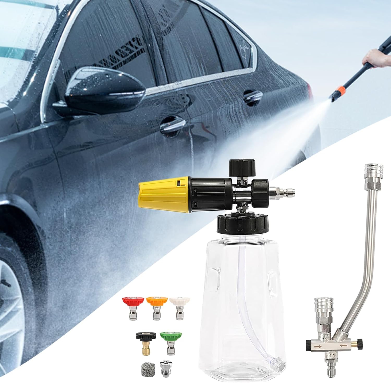 Onuuzivl 泡洗用スプレーノズル | 高圧洗浄機用 フォームガン,5種類ノズル・高速接続機能付 人間工学設計 1000ml 農