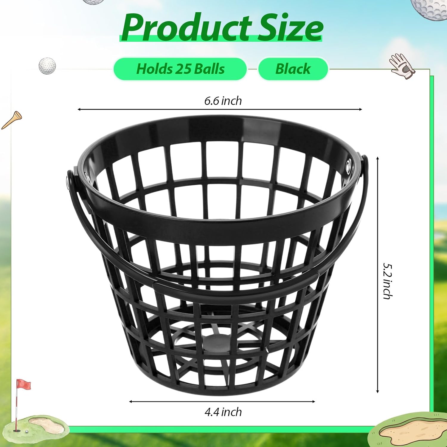 4 Pack Small Golf Ball Basket, Unbreakable Plastic Golf Container with Handle Holds 25 Balls Golfball Bucket for Range Practice Storage Accessories