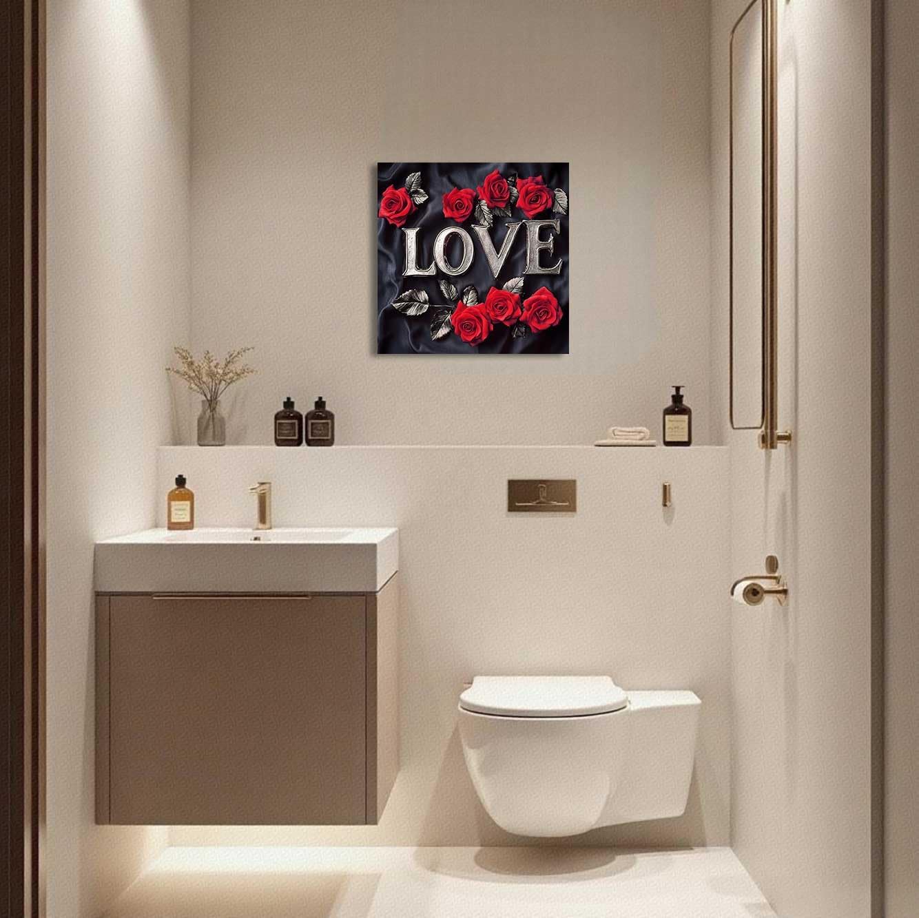 LZIMU Rose Wall Art Rose Flower Pictures Black and White Canvas Prints Love Theme Painting Rustic Romantic Floral Poster Modern Couples Bedroom Bathroom Decor (Red, (16L x 16W))