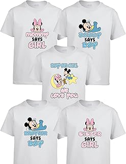 Gender Reveal Shirts of Baby Mickey and Minnie | Baby Sex Reveal Family Matching Shirts | Says Girl T-Shirt | Says Boy T-Shirt | Neutral Boy or Girl T-Shirt | Customize it