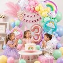 Pop The Party 59-Piece Pastel Rainbow Balloon Arch Garland Kit – Birthday Balloons with Happy Birthday Banner, Arch & Glue Dots for 3rd Birthday Decoration gallery image