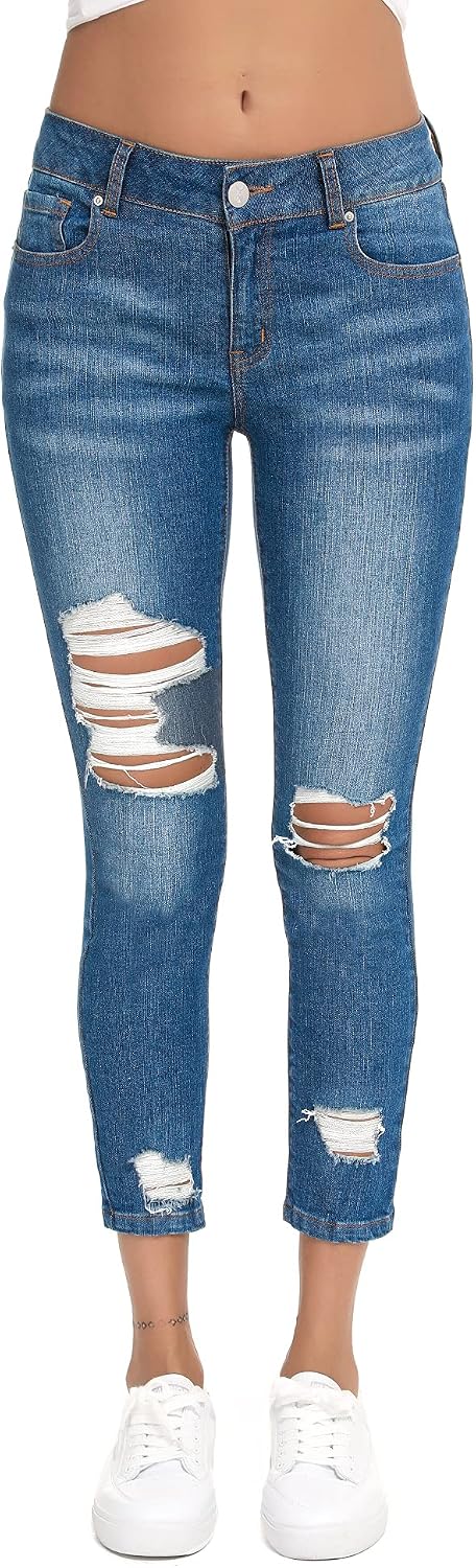 Buy Resfeber Women's Ripped Capri Jeans Distressed Skinny Jeans Stretch  Crop Jeans with Hole Online in Vietnam. B08PP5QQXW