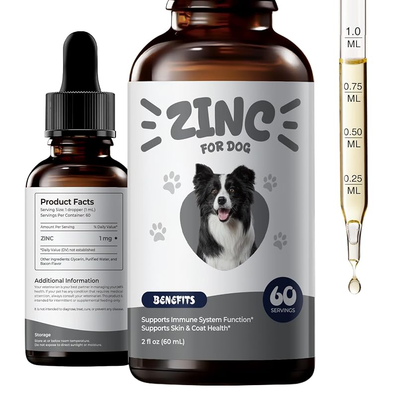 BrightBarki — Suplemento mineral de zinco líquido para cães, sabor bacon, 60 mL